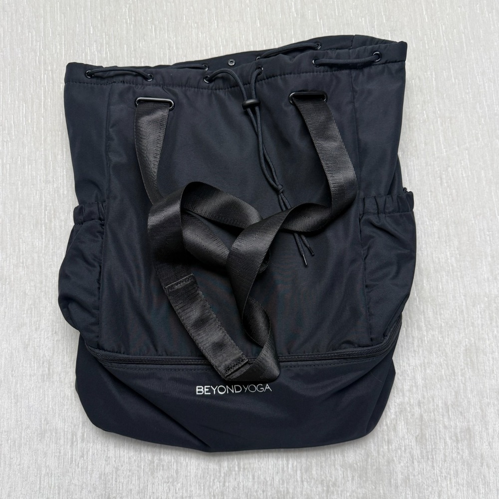 Beyond Yoga Backpack Tote Black Lined Convertible Gym Cinch Drawstring Travel - Picture 2 of 14